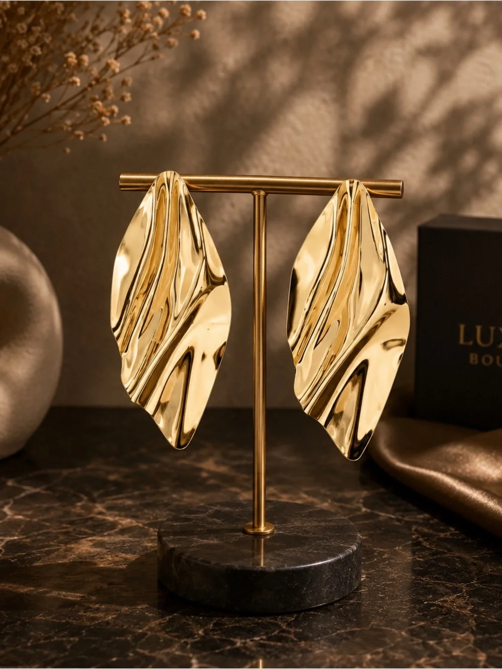 Gold Sculptural Drop Earrings - Women Jewelry NWOT